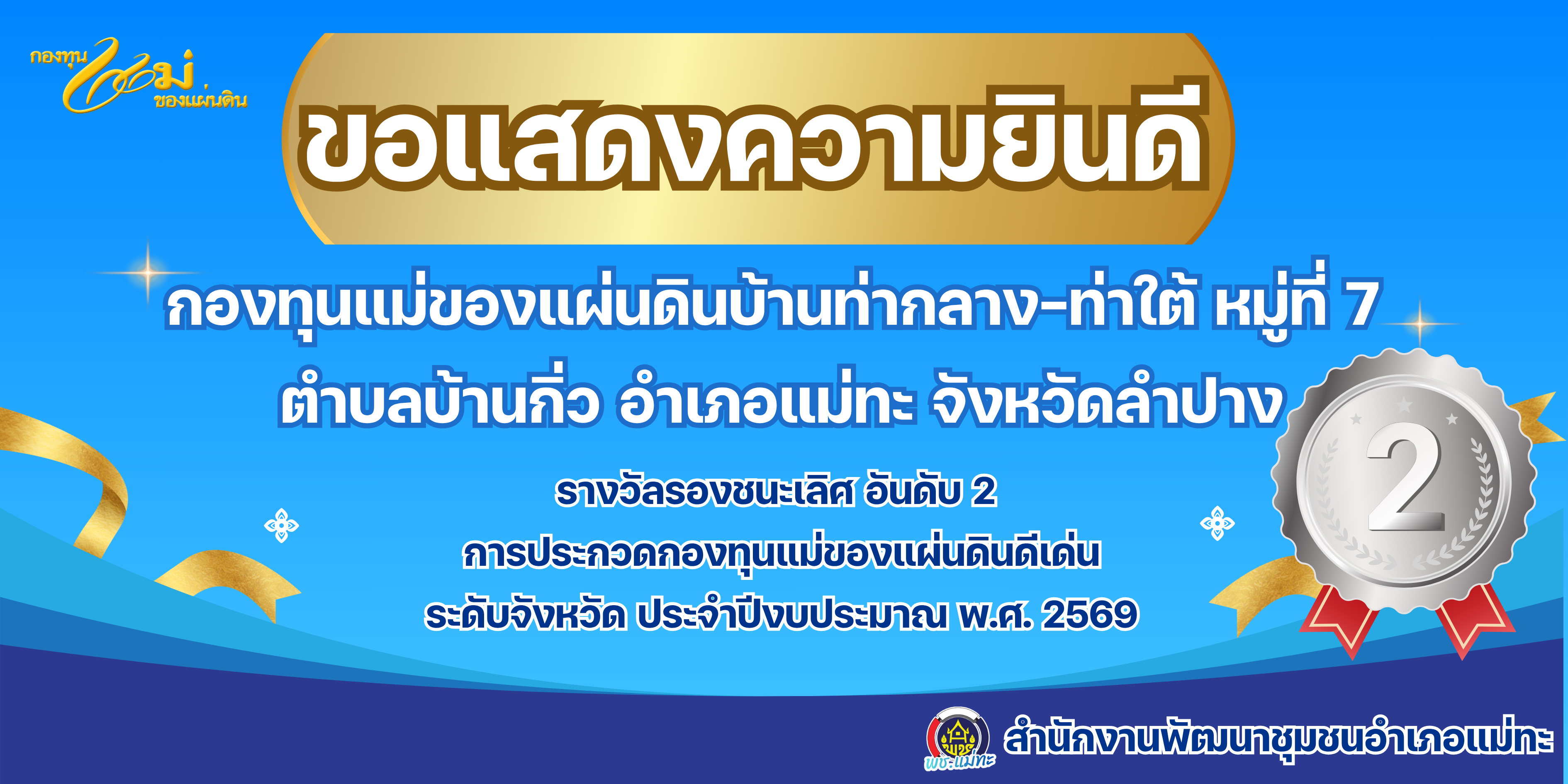 สพอ.แม่ทะ :ขอแสดงความยินดี ผลการประกวดกองทุนแม่ของแผ่นดินดีเด่น ระดับจังหวัด ประจำปีงบประมาณ พ.ศ. 2569